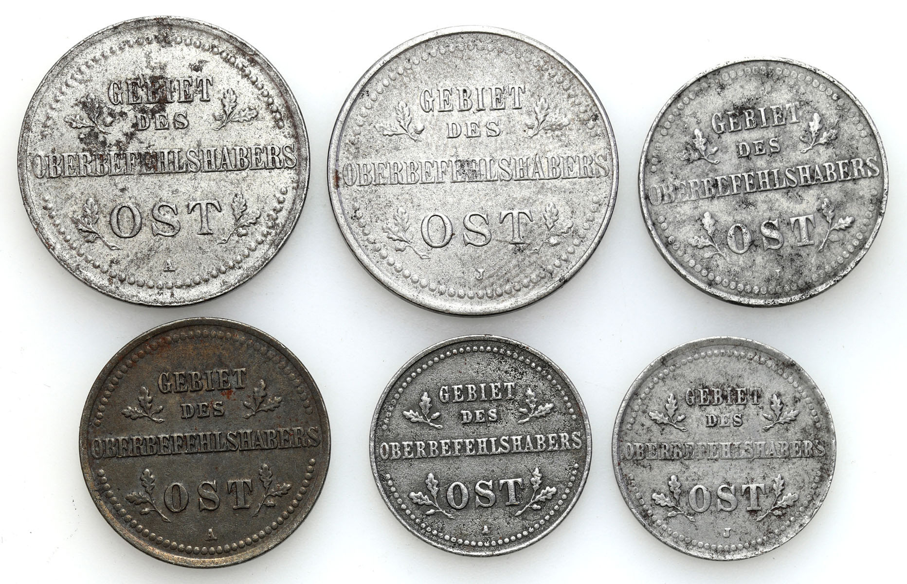 Niemieckie Władze Okupacyjne - OST. 1, 2, 3 kopiejki 1916, zestaw 6 monet